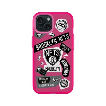 iPhone 15 Clear 粉漾桃 - NBA - 拼貼系列-布魯克林籃網 Brooklyn Nets - Collage