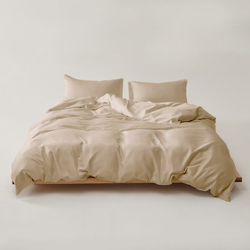 LoveCity 寢城之戀 台灣製 經典素色 吸濕排汗萊賽爾天絲 薄被套床包組  雙人薄床包 + Queen Size薄被套  焦糖色  薄床包 + 薄被套 + 薄枕套2個