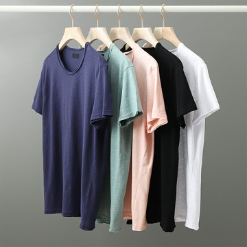 美式復古竹節棉t恤男夏季潮薄款百搭白色純色短袖體恤圓領打底衫