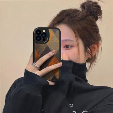 小羊皮復古撞色棱格適用蘋果16promax手機殼新款iphone17Pro涂鴉全包15防摔plus高級感13女神11氣質ip套小眾X