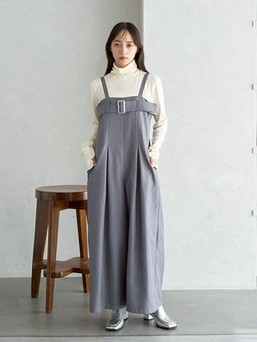 直條吊帶連身長褲(1K44L3H0100) - earth music&ecology