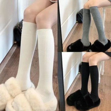 小腿襪女辣妹膝蓋過膝長筒襪秋冬甜辣ins純色米色日系長靴襪防寒