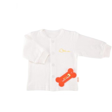 hello mika 米卡 精梳棉嬰幼兒提花長袖前開扣上衣 ( 白色)