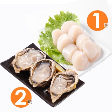【華得水產】日本原裝巨大生蠔/全殼牡蠣2包(1000g/包)+日本生食級干貝1包(150g/包)