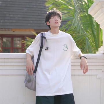 GOGOSOON短袖t恤男夏季新款230g男生字母印花時尚寬松體恤上衣