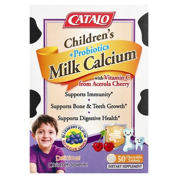 CATALO, 兒童維生素 C 牛奶鈣 + 益生菌，50 片咀嚼片