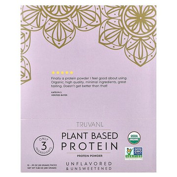 Truvani, 植物基蛋白質粉，原味無糖，10 包，每包 0.99 盎司（28 克）