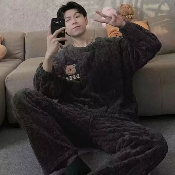 XNZG睡衣男秋冬季2025新款珊瑚絨加厚加絨保暖法蘭絨可外穿家居服鑫弘-衣錦男裝