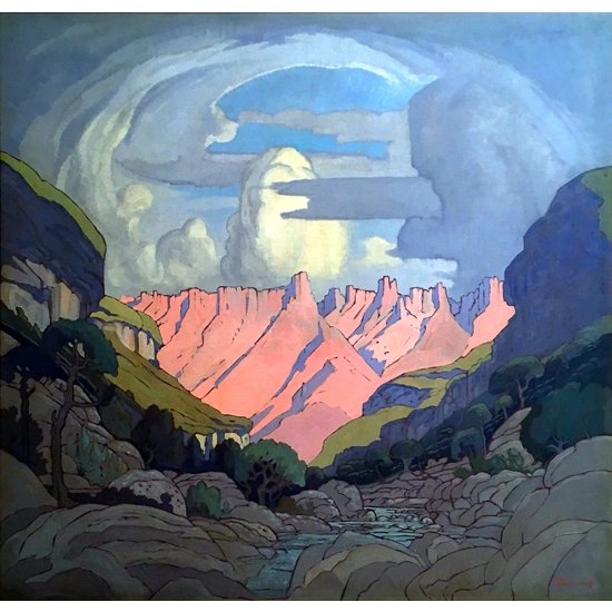 Mont Aux Sources ヤコブ・ヘンドリック・ピアニフ （ピアネフ）Jacobus Hendrik Pierneef 手描き油絵複製画　模写　レプリカ