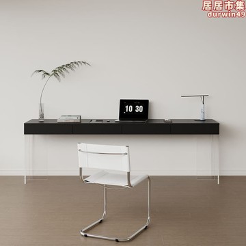 【人氣熱銷】書桌亞克力懸浮實木書桌帶抽屜高級電腦桌極簡家用臥室客廳學習桌