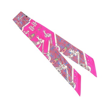HERMES 愛馬仕 Mors et Gourmettes Remix Twilly 絲巾 粉紅色/多色 絲綢 【二手名牌BRAND OFF】