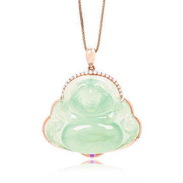 【正佳珠寶】翡翠 冰綠螢光玻璃種 大肚彌勒佛 天然A貨翡翠吊墜 1