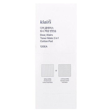 Dear, Klairs, 2 合 1 爽膚水吸收棉墊，60 片壓縮/60 片海綿棉墊