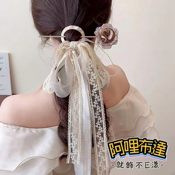 【阿哩布達】👉【髮飾】台灣現貨 快速出貨T6 甜美飄逸 可愛公主風 超大蕾絲蝴蝶結髮簪 髮插 頭飾 攝影 外拍 3色可選