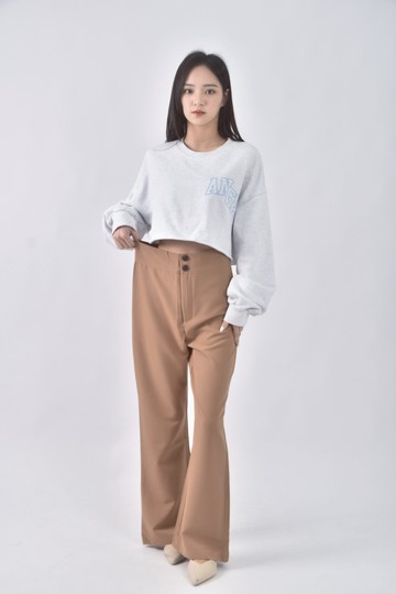 (L) zr小姐高腰質感棕色長褲