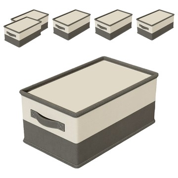ANTIAN 家用加厚折疊大容量被子衣物收納盒  米灰色 + 米色  6個  50 x 35 x 23cm