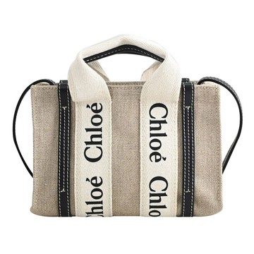 CHLOE Woody Mini 經典織帶帆布迷你款兩用托特包.藍邊