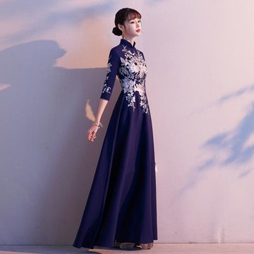 中式晚禮服女2025新款旗袍宴會高端大氣主持人年會氣質顯瘦連衣裙