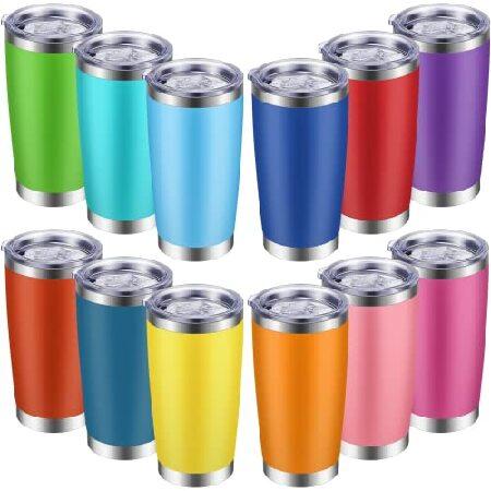 特別価格12 Pieces 20oz Stainless Steel Tumbler Set with Lid Double Wall Vacuum Insulated Travel Mug Colorful Skinny Coffee Tumbler for Coffee 並行輸入