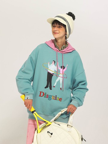 UNVESNO寬松純棉復古印花長袖休閒套頭連帽衛衣長袖  SWS-1582