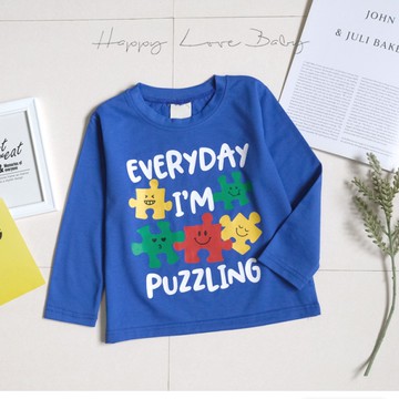 趣味彩色拼圖薄款長袖上衣 秋冬童裝 男童上衣 男童長袖 男童棉T 男童T恤 長袖上衣 秋冬上衣