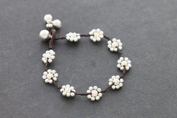 白綠松石花手鍊雛菊編織編織石可愛銀