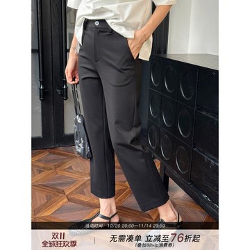 周浪清黑色直筒西裝褲女2026新款春季休閑窄版煙管褲修身九分褲子