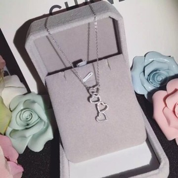 925純銀項鍊 鑲鑽吊墜-四連愛心精美閃耀情人節生日禮物女飾品73gy48【獨家進口】【米蘭精品】