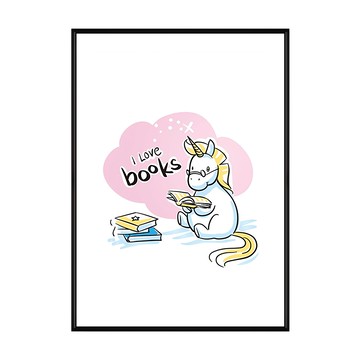 獨角獸 I Love Books 畫  50 x 70cm  黑色  1個