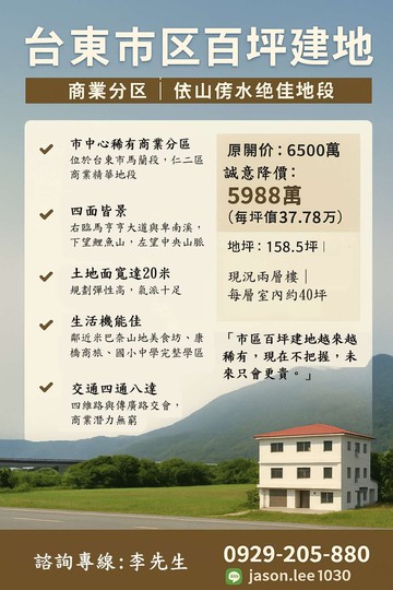 台東市區百坪建地｜商業分區｜依山傍水絕佳地段｜台東縣台東市仁二街