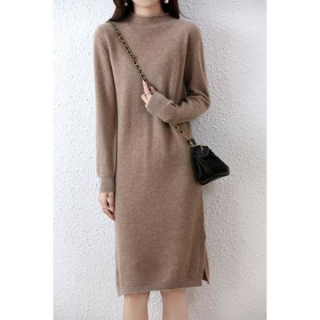 高端100%自由卷邊領開叉連衣裙