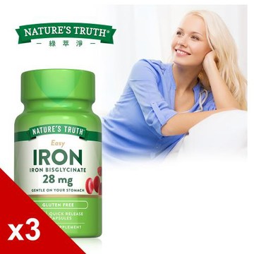 【Natures Truth 綠萃淨】甘氨酸螯合鐵28mg膠囊x3瓶組(90粒/瓶)