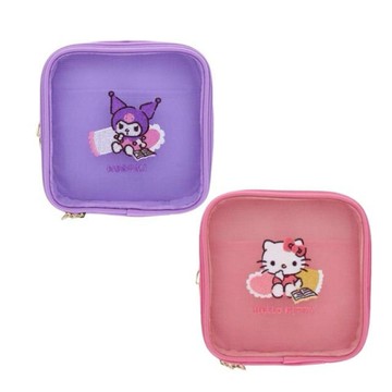 小禮堂 Sanrio 三麗鷗 紗網雙層多功能收納包 (看書款) Kitty 酷洛米