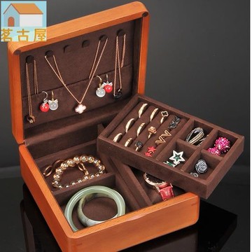 儷麗首飾盒實木收納盒2022新款雙層手飾品盒項鍊手鐲戒指耳環盒子