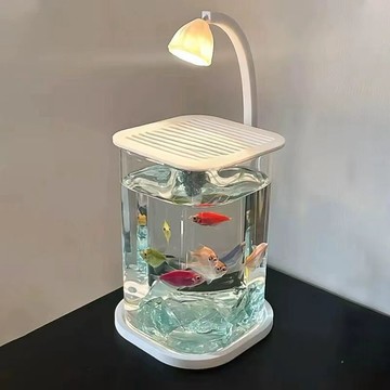 免運🔥可貨到付款🔥魚缸 小型懶人玻璃魚缸 桌麵創意鬥魚缸 鬥魚套缸 小型魚缸 辦公室養魚 桌麵造景 創意生態缸