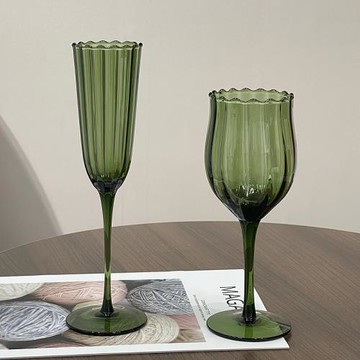 法式優雅波浪紋高腳香檳杯200ml