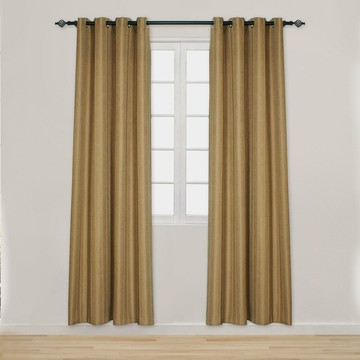 【優選百貨】熱賣淺棕暗條紋輕奢窗簾遮光打孔簾民宿公寓成品窗簾