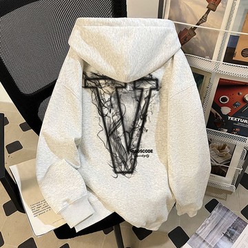 愛依依 帽T 連帽上衣 大學T 學院風 S-3XL秋冬新款慵懶風設計感美式高街幻影大V印花連帽衫-8757.