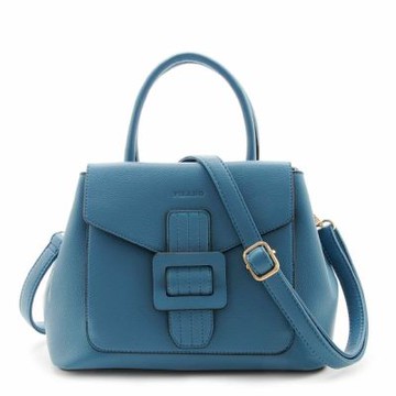 FIRANO-壓印LOGO 皮帶釦合成皮革手提/斜背包(土耳其藍)