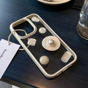 ins米黃貝殼適用iphone15promax手機殼高級感14蘋果17pro透明11網紅白邊框12pro小眾新款14promax防摔手機殼