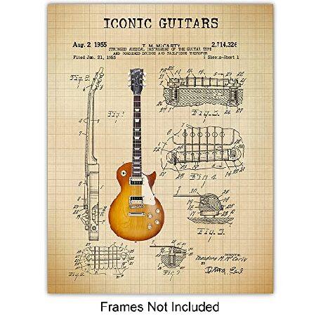 Famous Guitars Patent Print Set Vintage Gift for Musician, Guitar Player Wall Art Poster Set, Home Decor for Bedroom, Living Room 8x10並行輸入