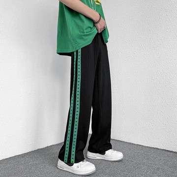 休閑長褲 夏季薄款編織條寬松垂墜直筒褲 男高級感運動衛褲男【不二雜貨】