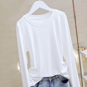 白色純棉長袖T恤女春秋裝冬季大碼時尚洋氣內搭加絨打底衫上衣ins