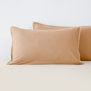 艾禮思山形繡200織水洗棉歐式枕套2入 橘