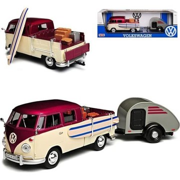Motormax Volkswagen 1/24 福斯 合金車 衝浪度假拖車