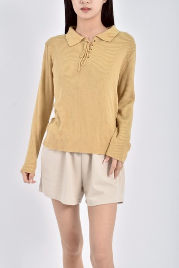 (M) 質感針織素面長袖黃色長袖上衣