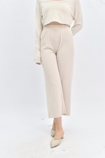 加購優惠(S) 杏色鬆緊腰高腰長褲