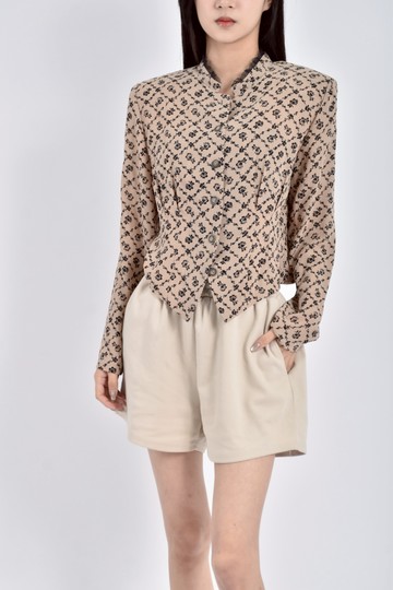 (S) 緞面長袖排扣棕色綁帶洋裝