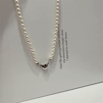 nuzzon飾品韓國東大門氣質愛心珍珠吸鐵石扣項鏈女鎖骨鏈設計感女