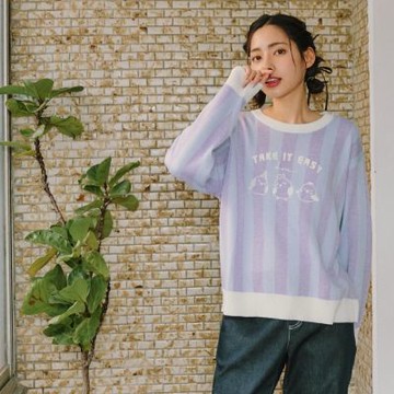 【Dailo】鸚鵡派對幻彩直條針織上衣 綠 紫(魅力商品)